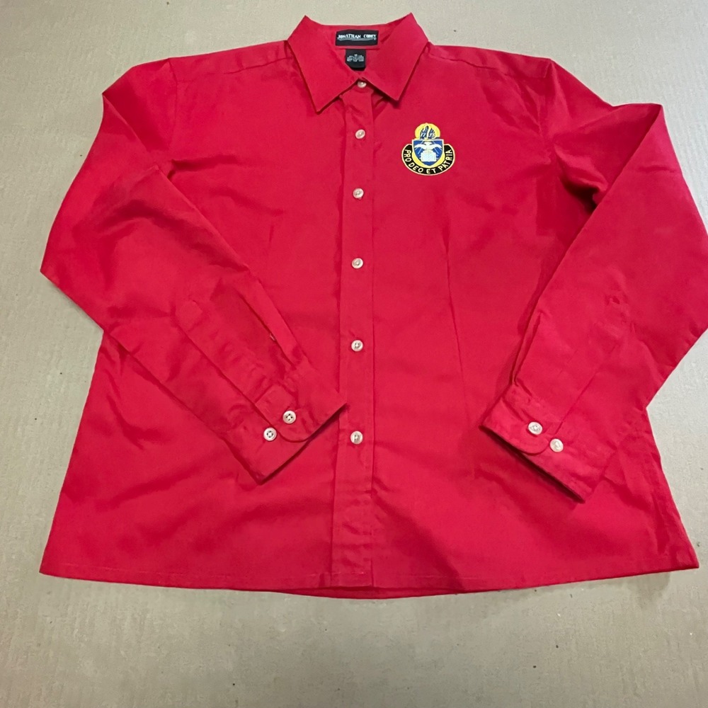 Vintage Jonathan US Army Chaplain Corps Pro Deo Et Patria Red Shirt Men's Size M
